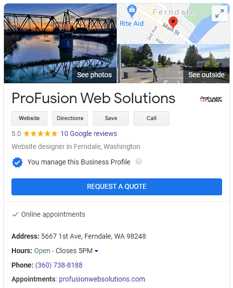 Profusion Web Solutions Google My Business Listing Profusion Web Solutions Google My Business Listing