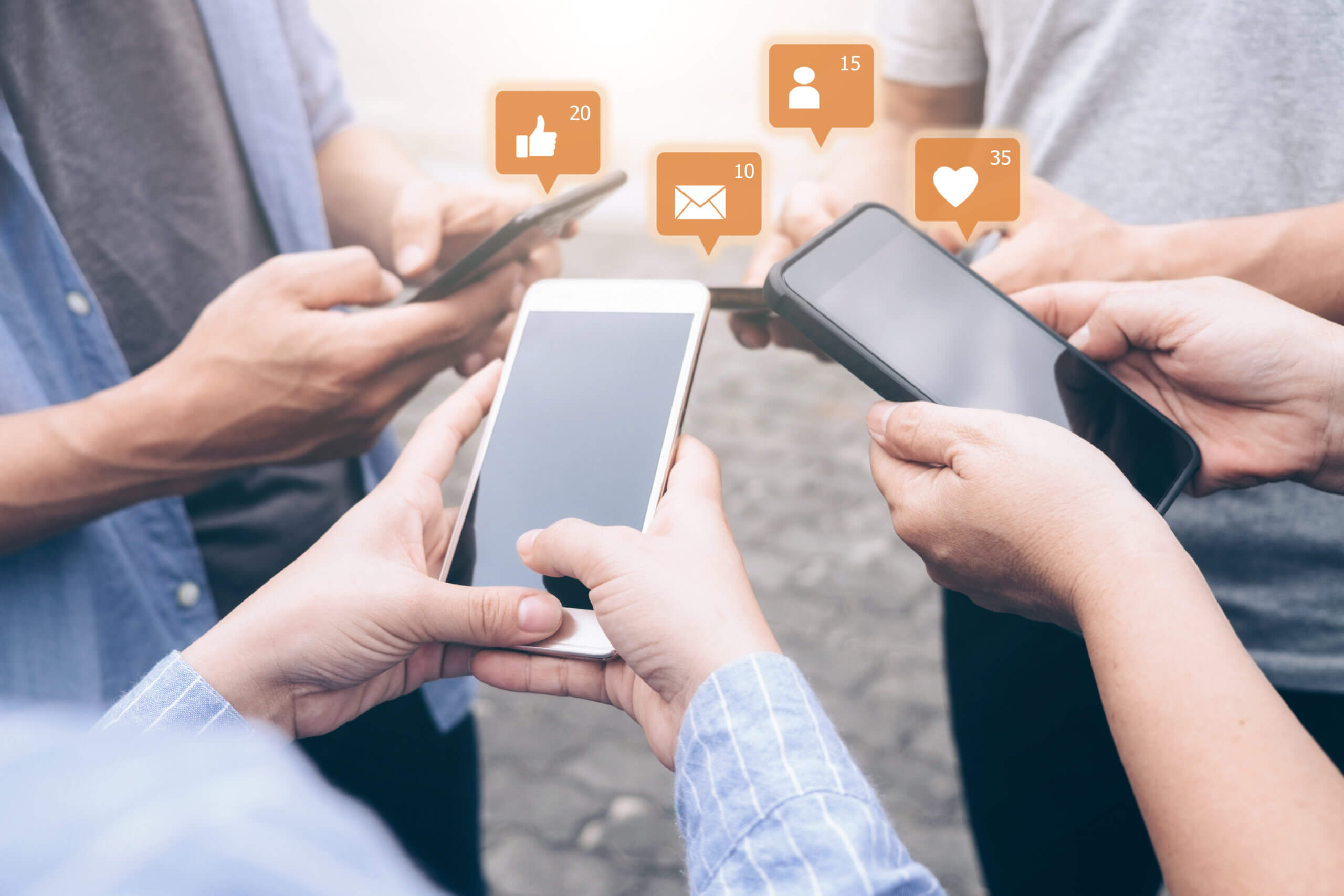 Group of young teen using mobile phones. and browse Social Media | Social Media Contest